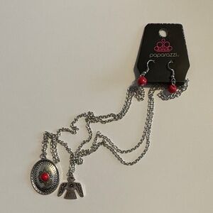 Paparazzi Silver Necklace Set with Red Accents